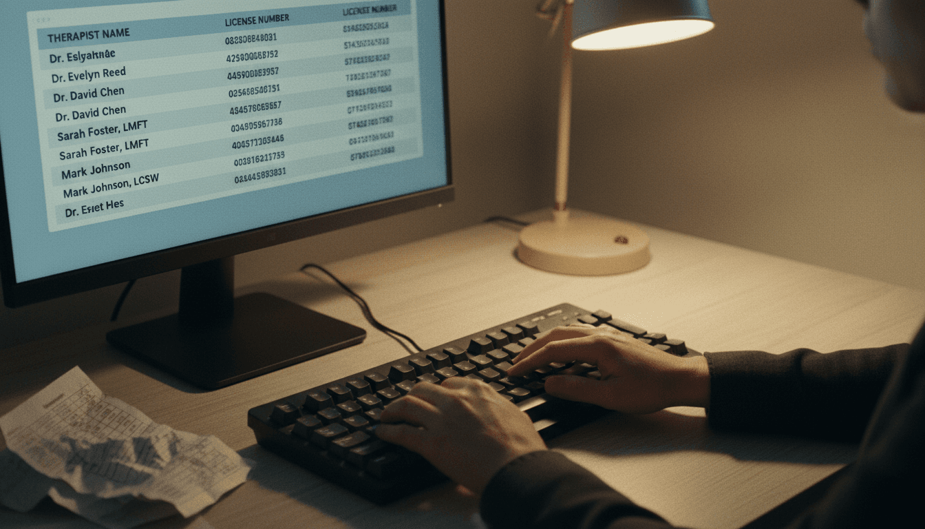 Therapist roster on computer screen