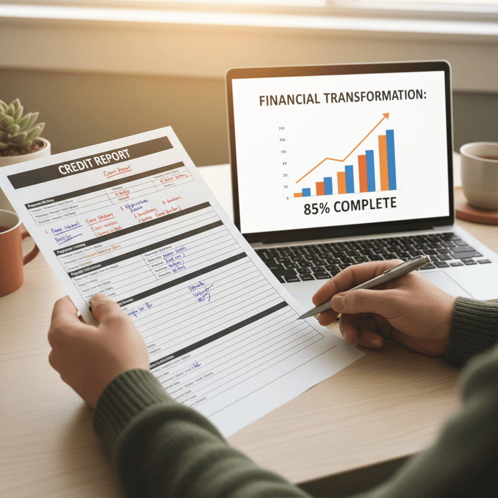 Credit report transformation and progress tracking