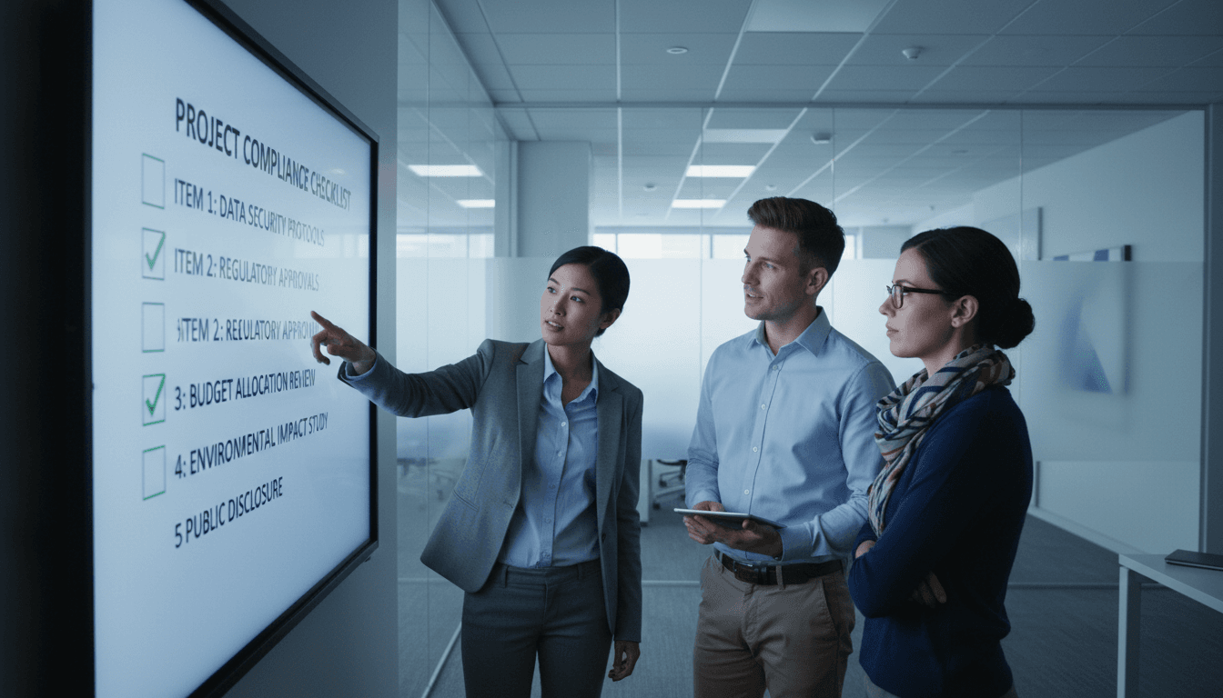 Team reviewing contractor compliance bundles on digital whiteboard