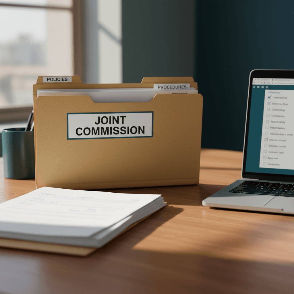 Survey-ready documentation organized on a desk