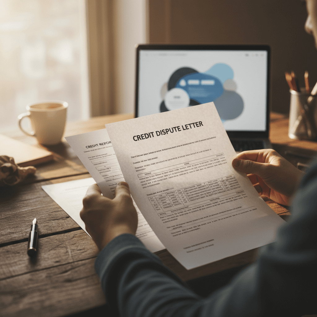 Student reviewing credit report and legal template