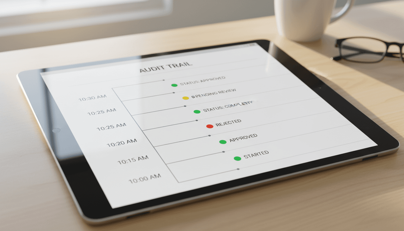 Audit trail timeline on tablet for compliance tracking