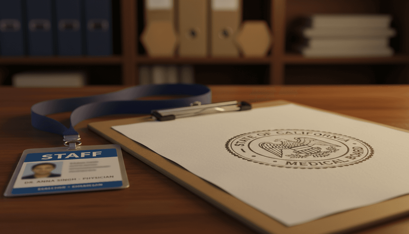 Healthcare professional badge with state verification seal